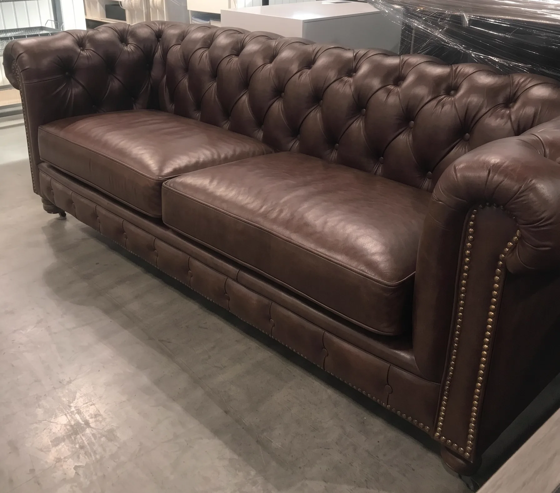 Tan leather sofa after cleaning and deep conditioning